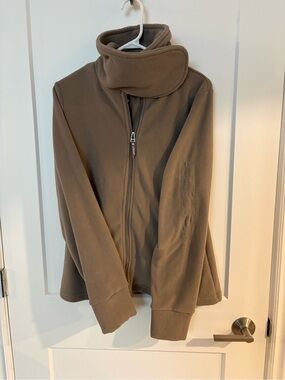 Taupe Teddy Fleece Jacket with High Funnel Neck